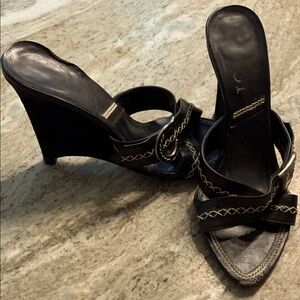 Christian Dior, Vintage, Elegant Black Wedge Sandals. Size 8.